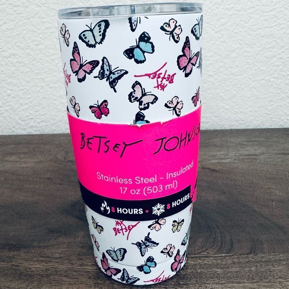 Betsey Johnson Butterfly Tall Double Wall Stainless Steel Travel Mug Tumbler